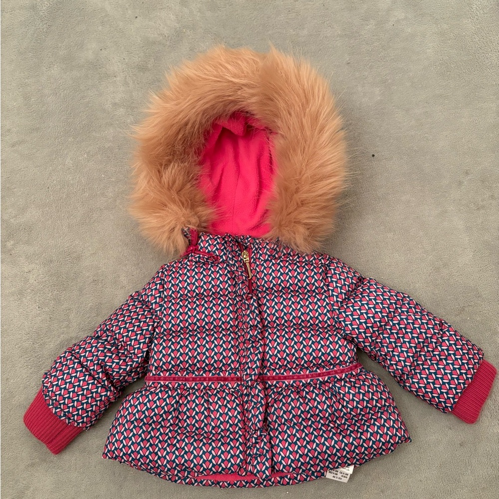 Juicy Couture Girls Baby Winter Puffer & Fur Jacket Age 0-3 Months